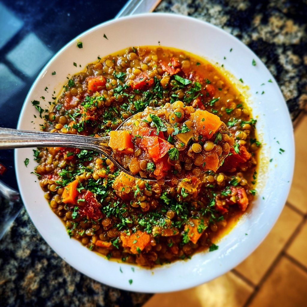 Abendessen vegetarisch mit Linsensauce