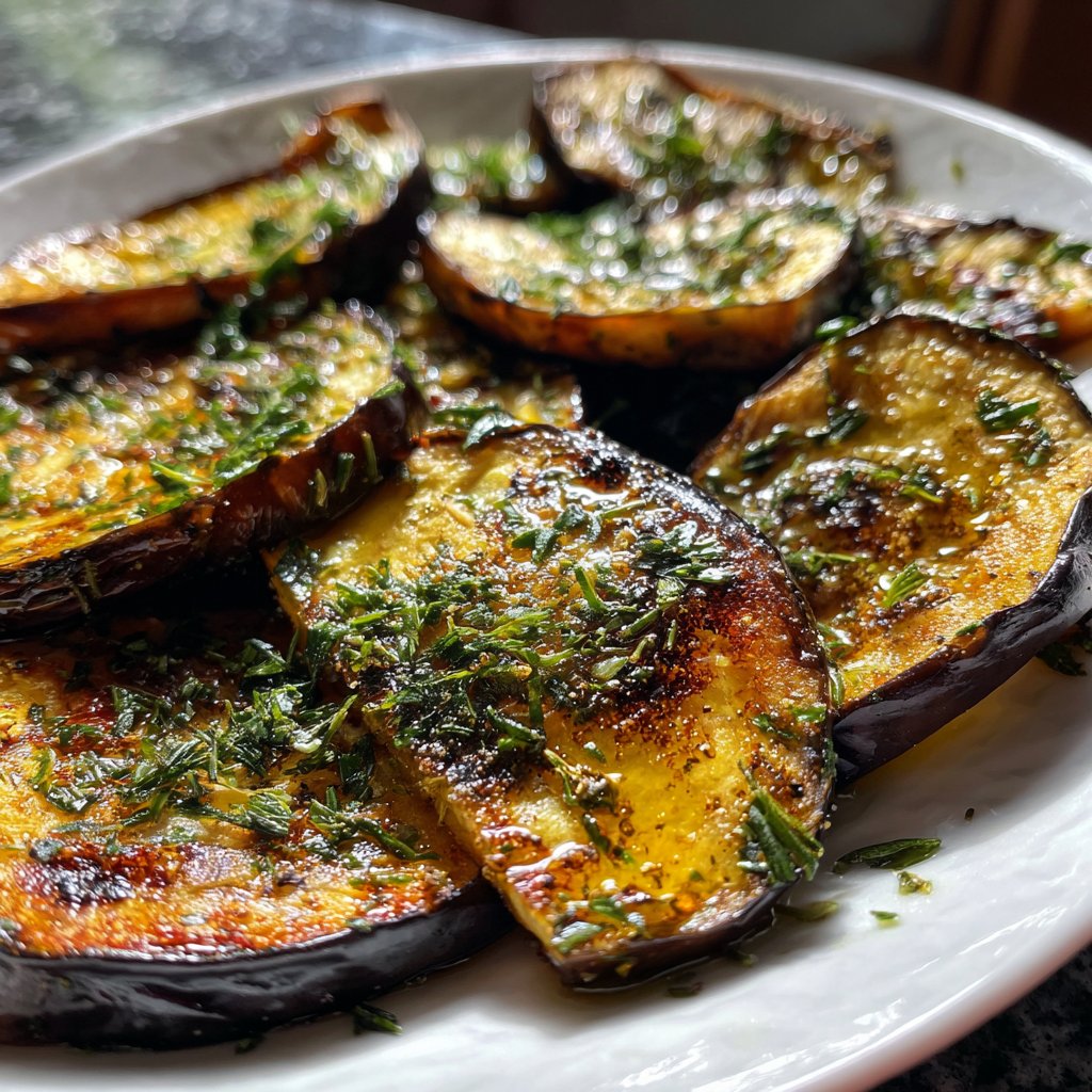 Auberginen aus der Pfanne mit Kräutern