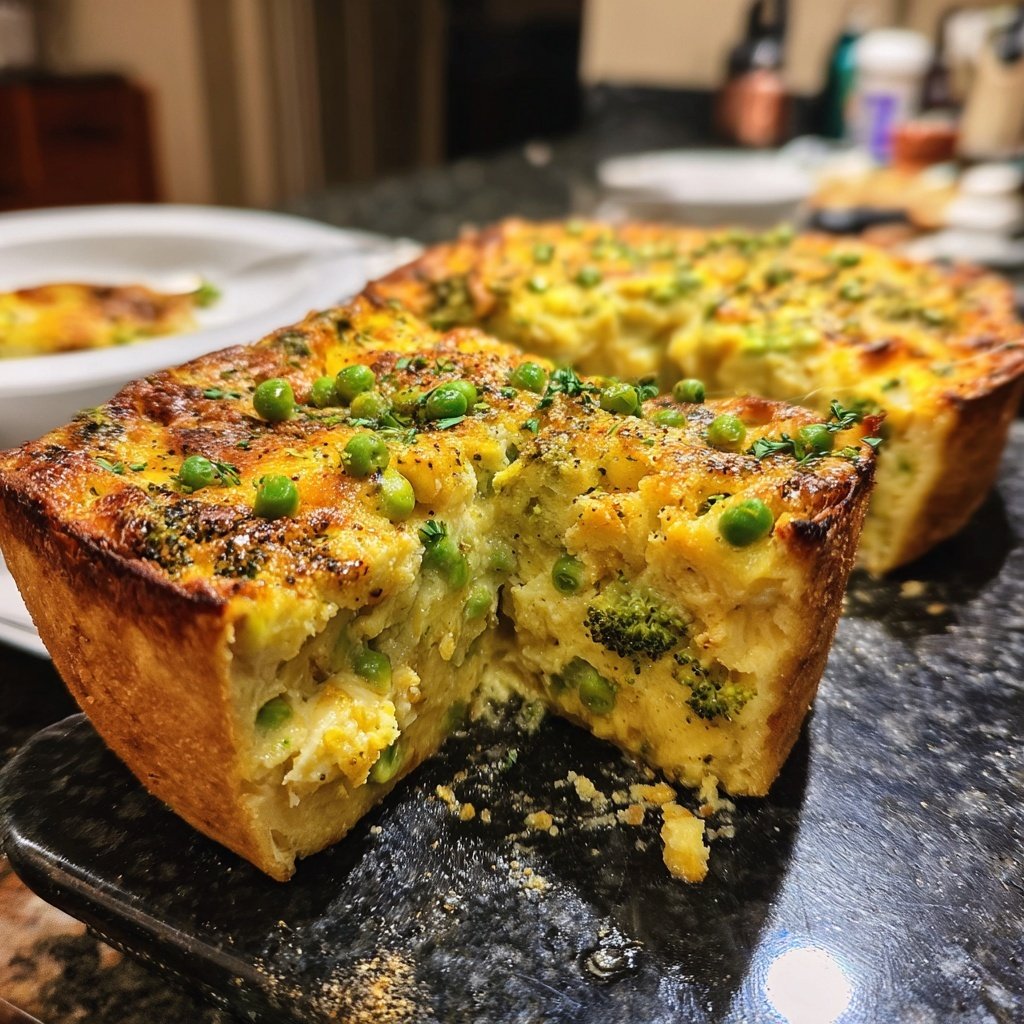 Vegetarischer Nudelauflauf mit Brokkoli und Erbsen