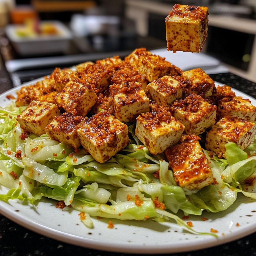 Veganer Sahne-Wirsing mit würzigem Tofu