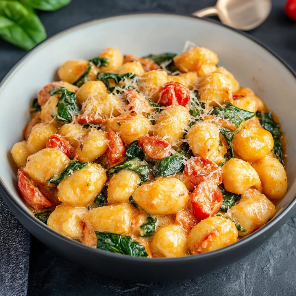 Schnelle Gnocchi-Pfanne mit Tomate & Spinat